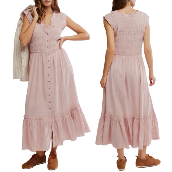Free People Desert Dazed Midi Dress Women's Large Pale Mauve Boho Sleeveless NWT - Picture 1 of 15